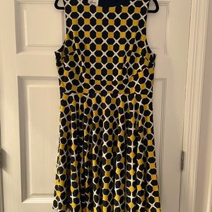 Yellow & Navy Patterned Cocktail Dress